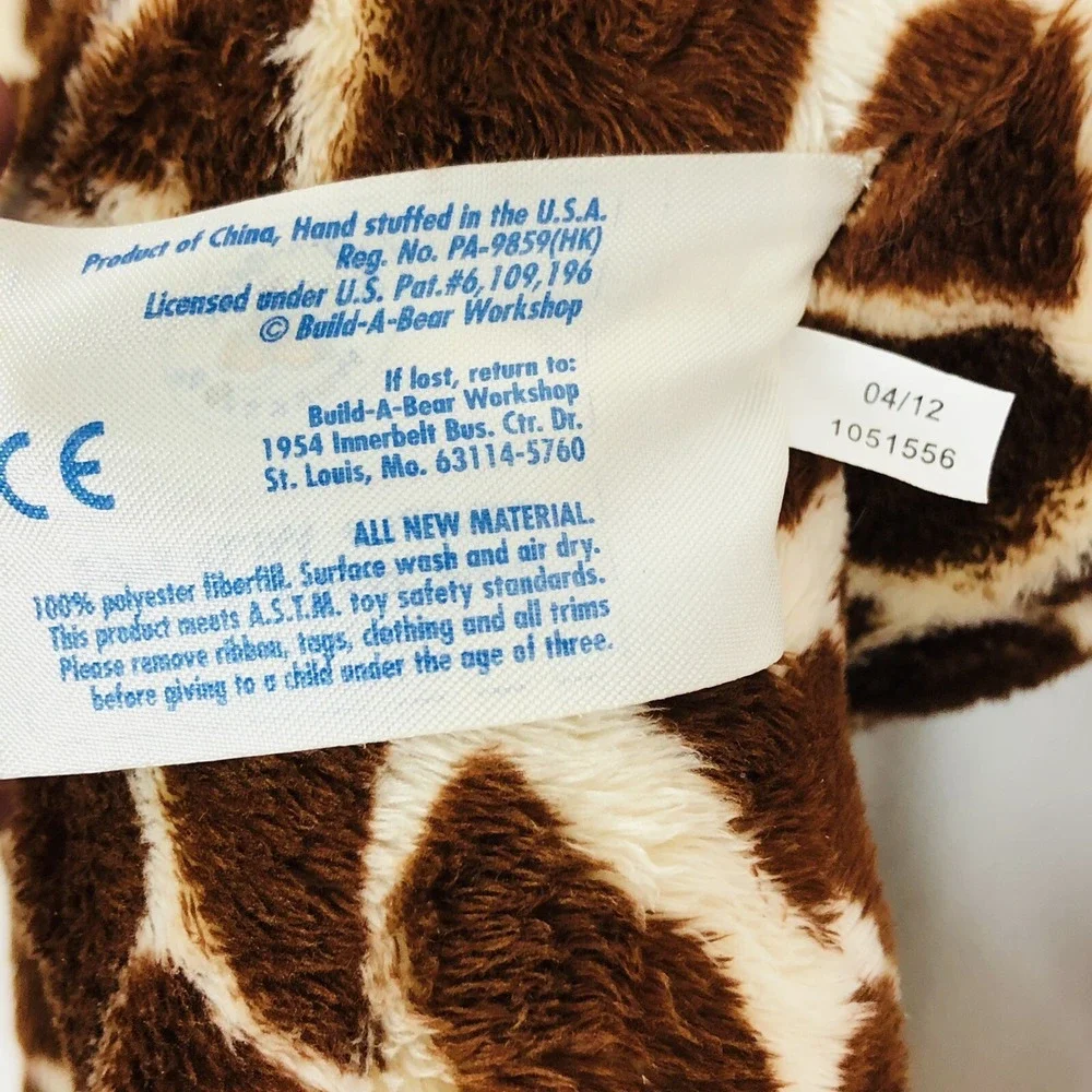 Giraffe BUILD A BEAR workshop babw bab zoo safari Year 2012‎ Retired